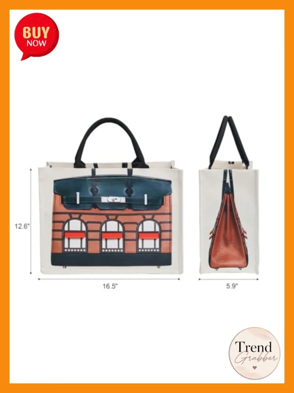 Luxury Print Canvas Tote Bag, 16oz Structured Canvas, Spacious Work & Travel